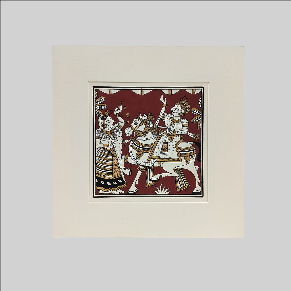 Phad Welcoming with Horse Painting (Mount) - 9.5 in x 9.5 in