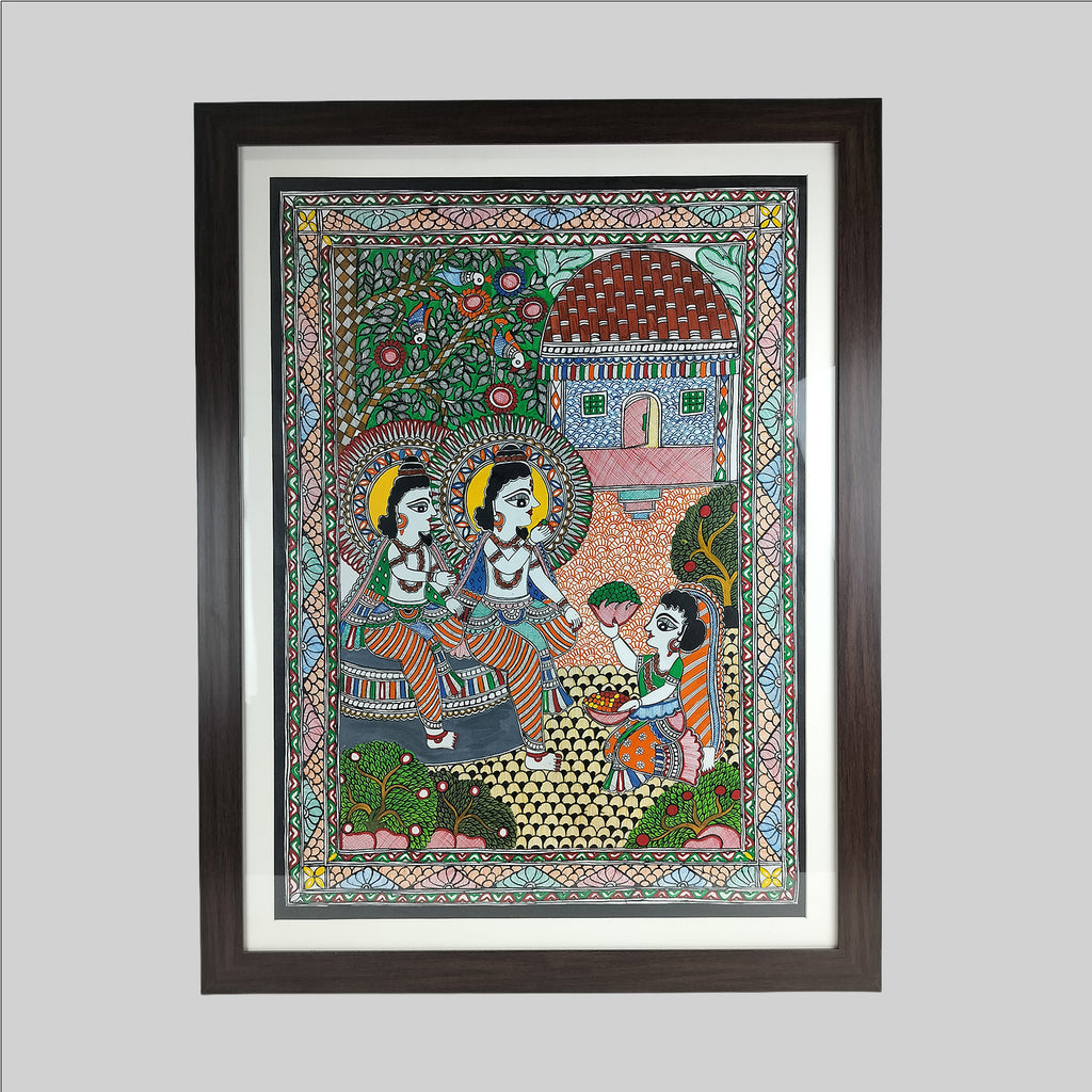 Madhubani Radha Shabri Painting (Frame) - 30.2 in x 22.2 in