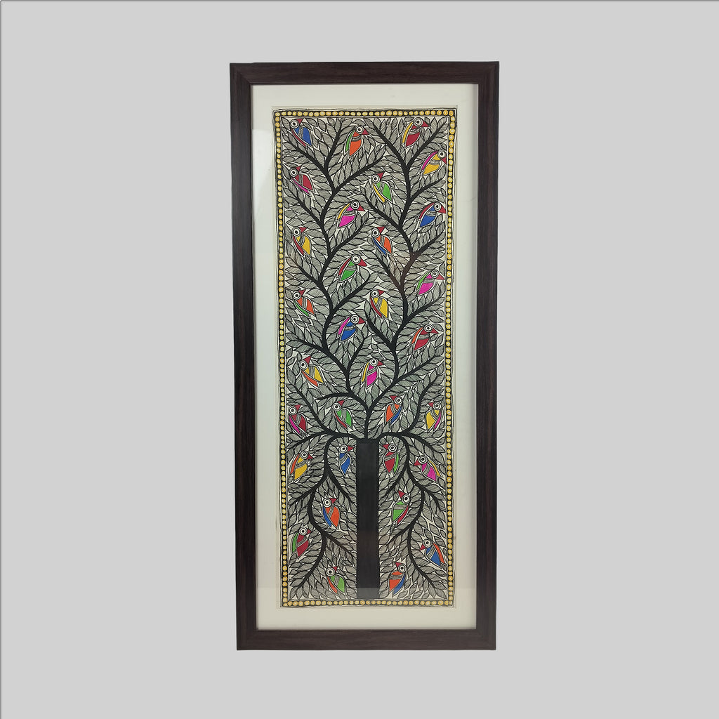 Madhubani Tree of Life Painting (Frame) - 30 in x 11 in
