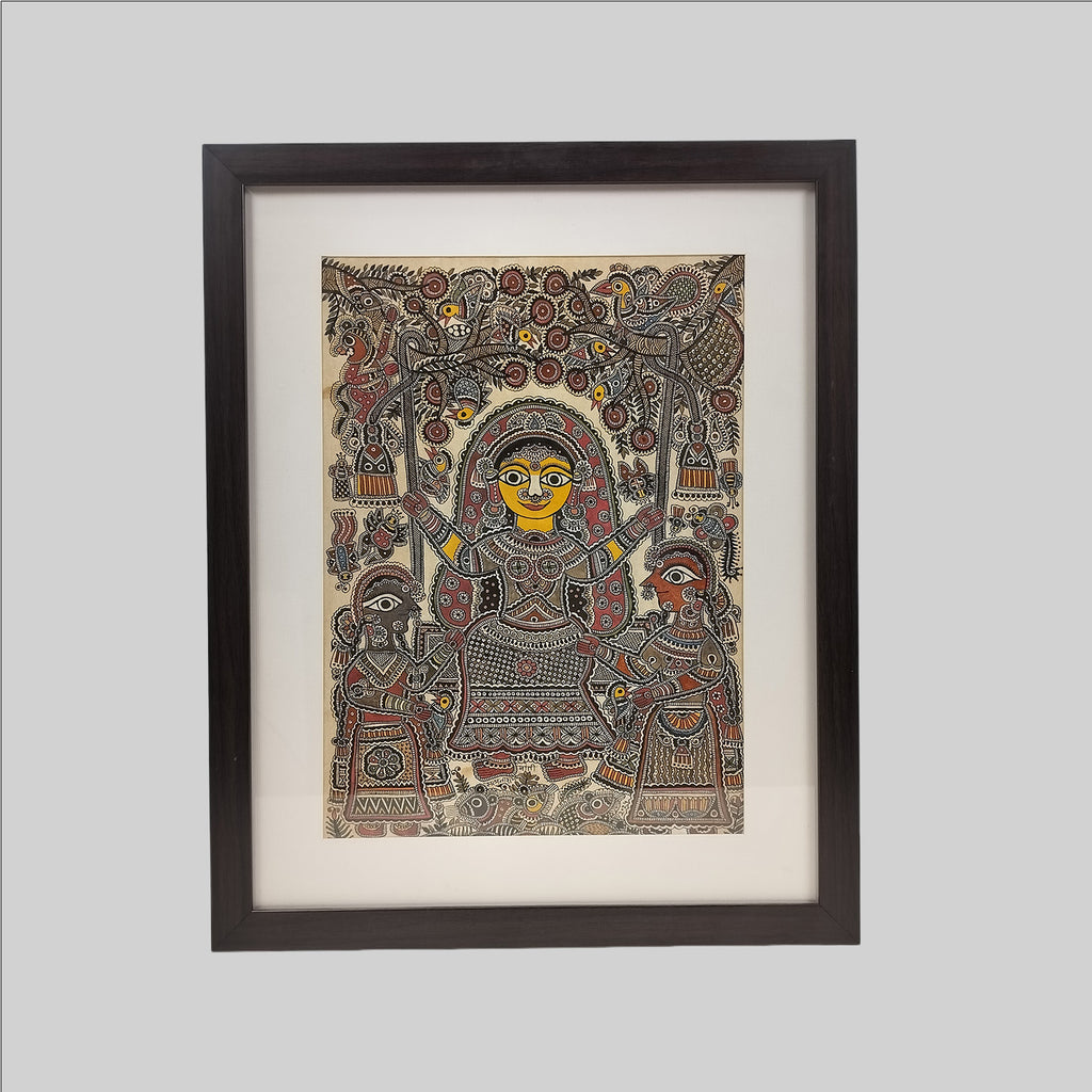 Madhubani Radha & Gopi Painting (Frame) - 15 in x 11 in