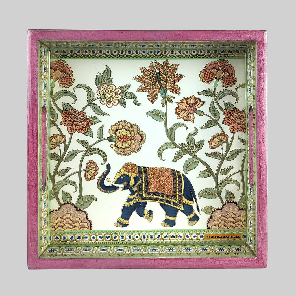 Elephant Floral Square Enamel Tray