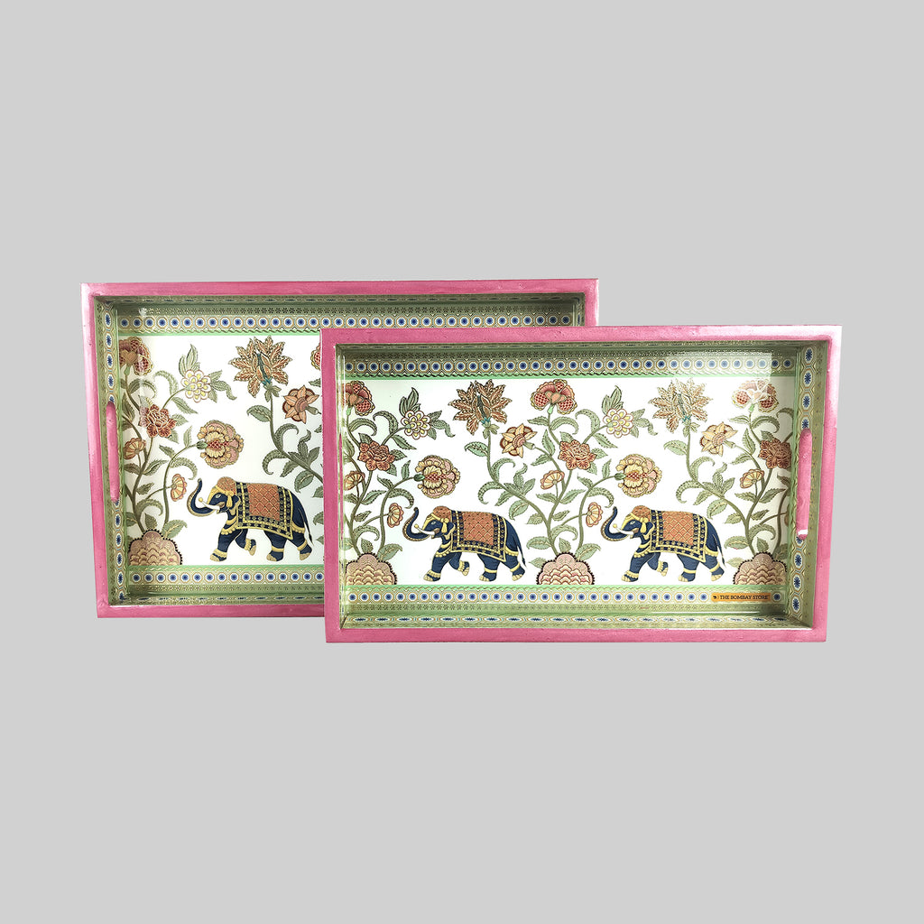 Elephant Floral Tray with Gold Foiling (Set of 2)