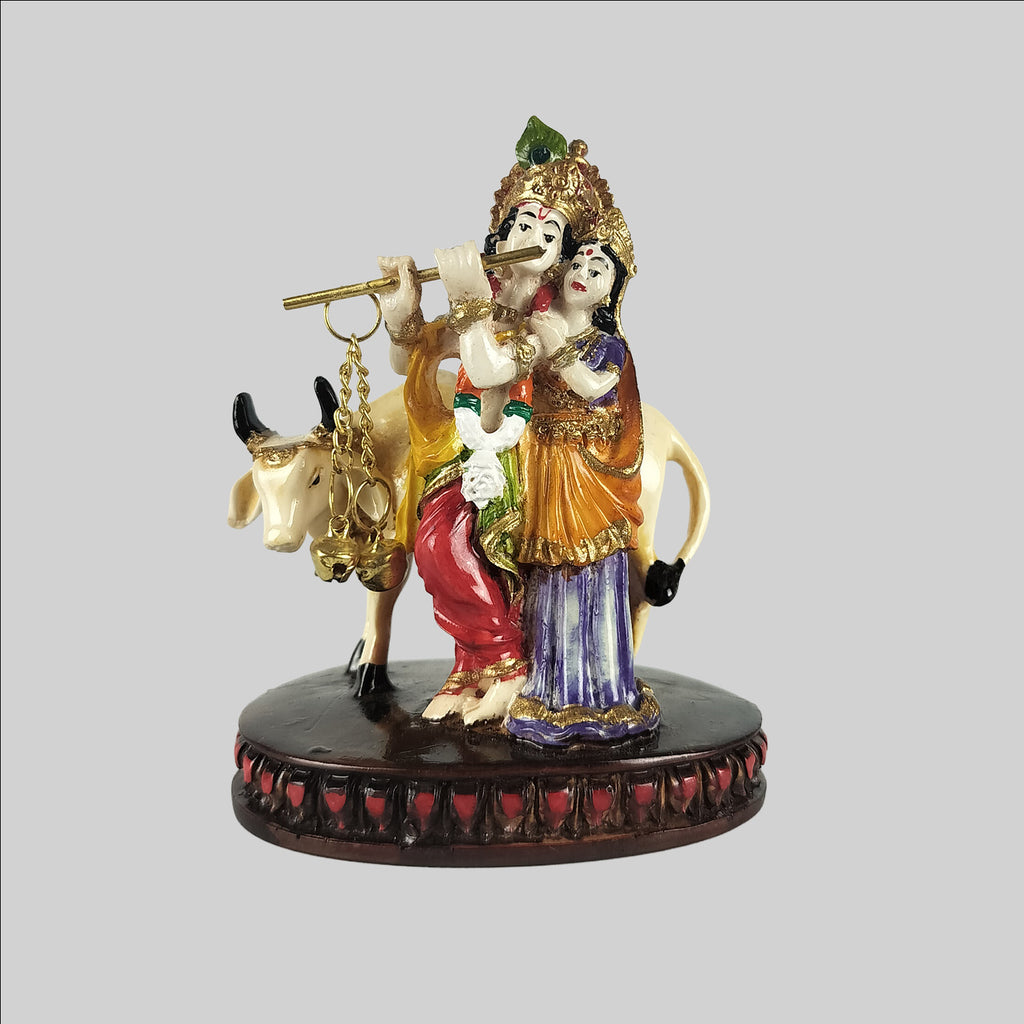 Resin Radha Krishna Standing with Cow 4 in