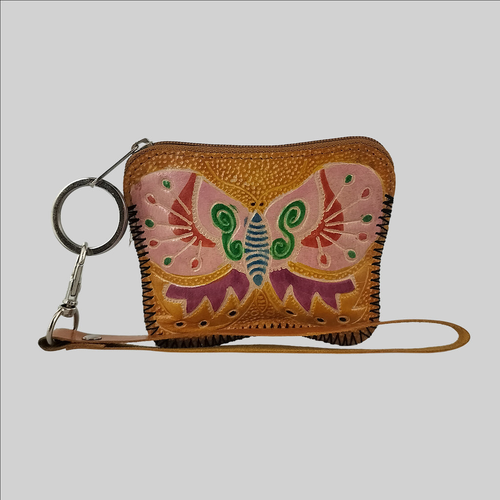 Shanti Niketan Leather Coin Purse with Embossed Design