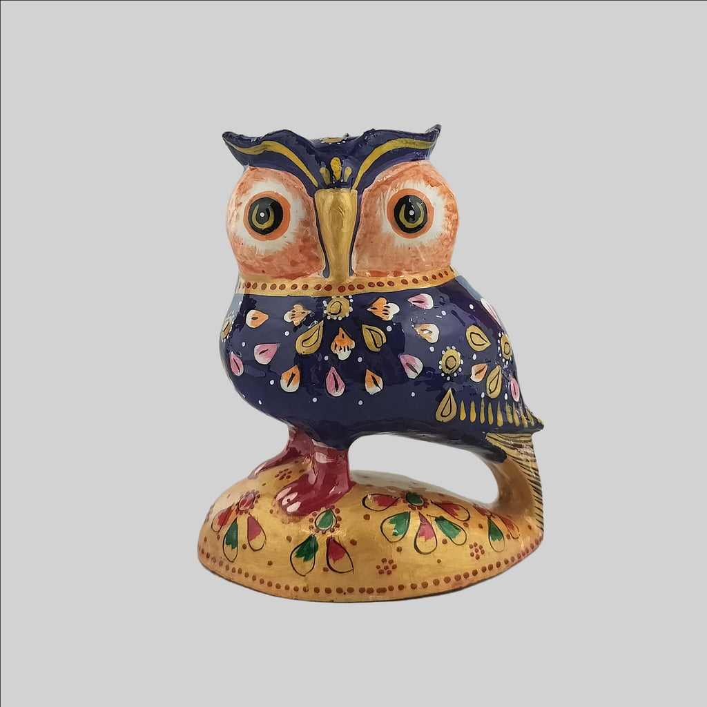 Metal Enamel Owl on Base 4 in