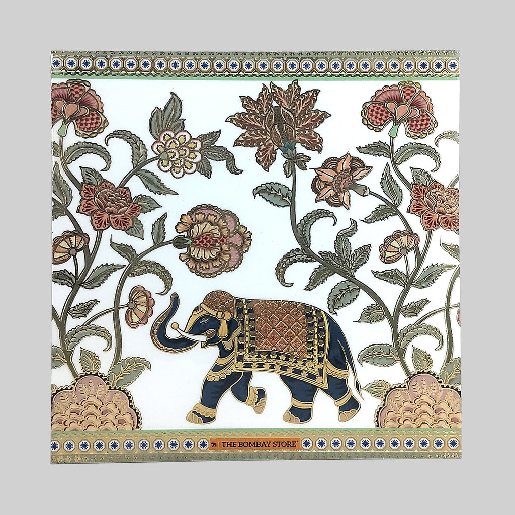 Elephant Floral Enamel Square Trivet with Gold Foiling