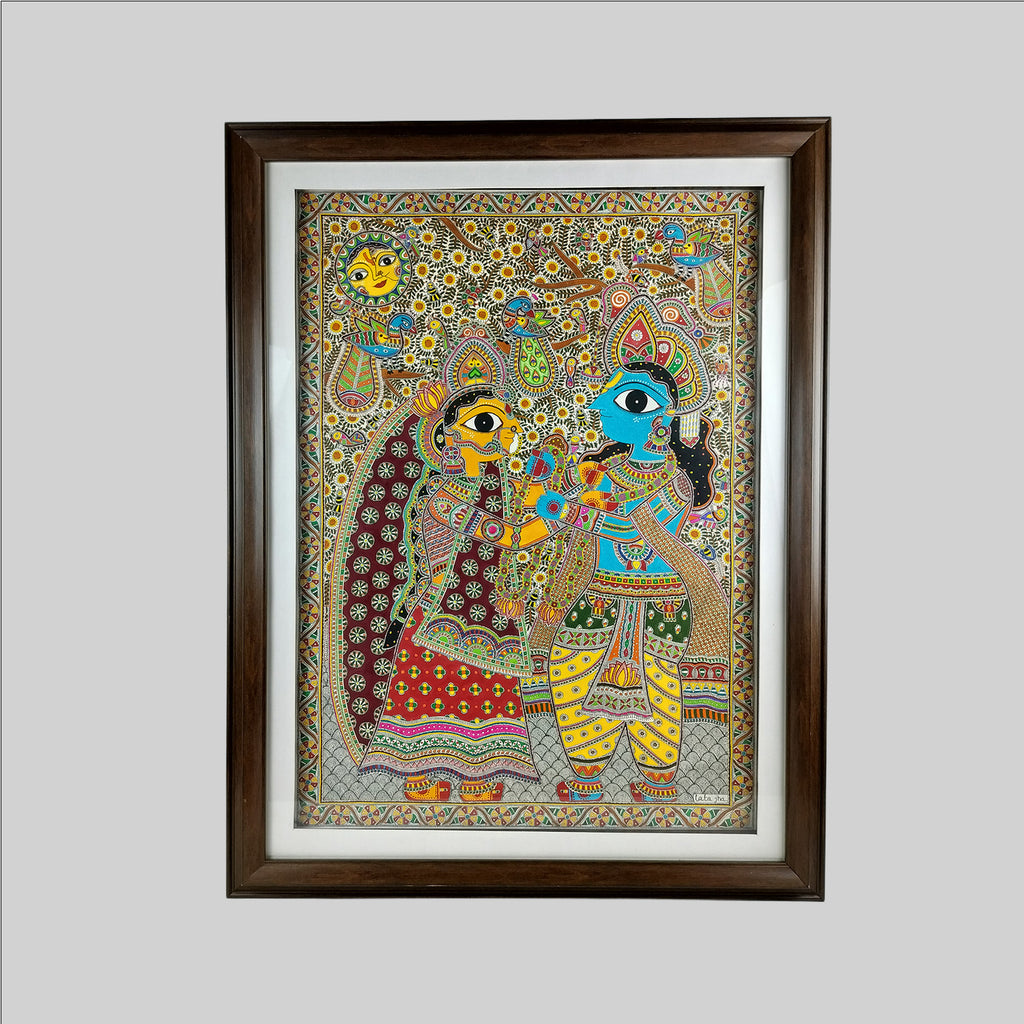 Madhubani Ram Sita Painting (Frame) - 22 in x 30 in