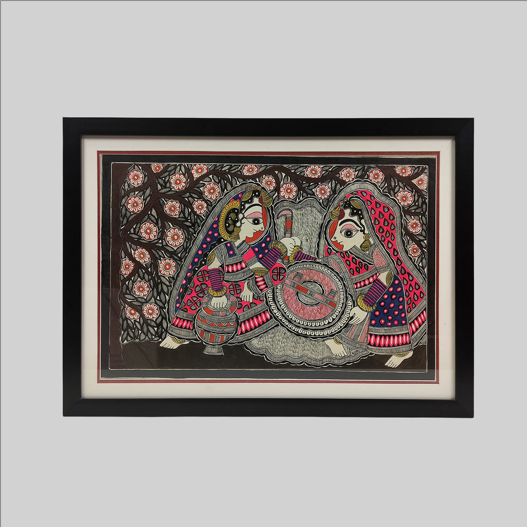 Madhubani Village Painting (Frame) - 15 in x 22 in