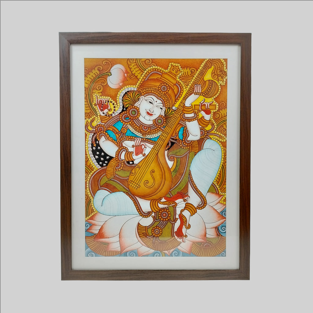 Mural Saraswati Painting (Frame) - 22 in x 16 in