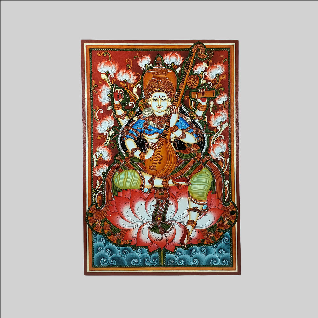 Canvas Mural Saraswati Painting - 24 in x 36 in