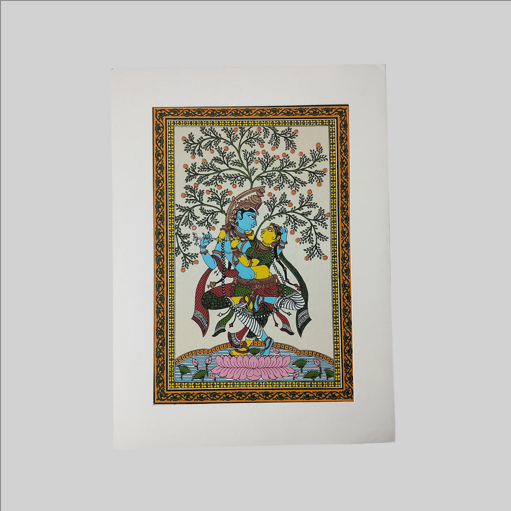 Pattachitra Radha Krishna Painting (Mount) - 15 in x 10 in