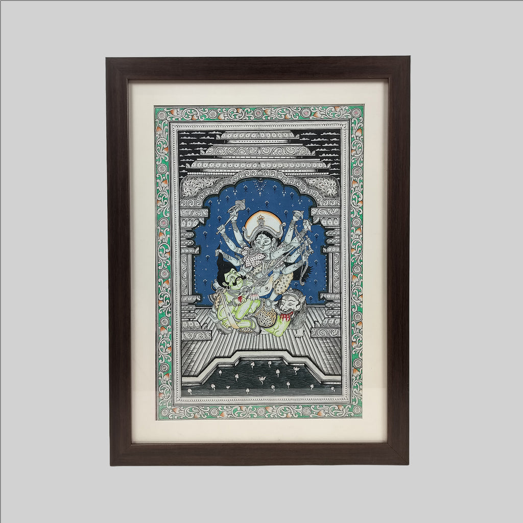 Pattachitra Durga Painting (Frame) - 13 in x 19 in