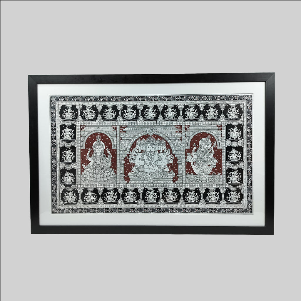 Pattachitra Ganesha Painting (Frame) - 24 in x 40 in