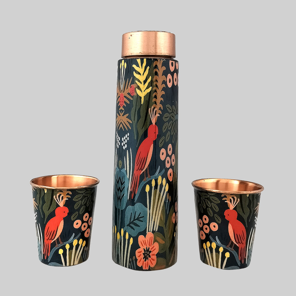 Jungle Bliss Copper Bottle with 2 Glasses in Gift Box
