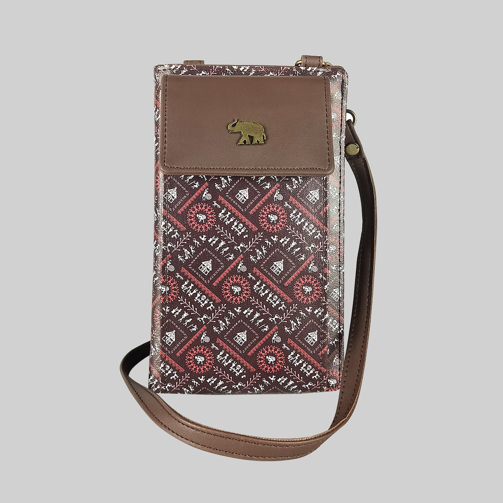 Warli Mobile Sling Bag (Brown)