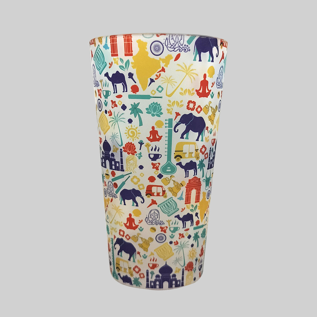 India Doodle Frosted Tumbler Glass 480 ml