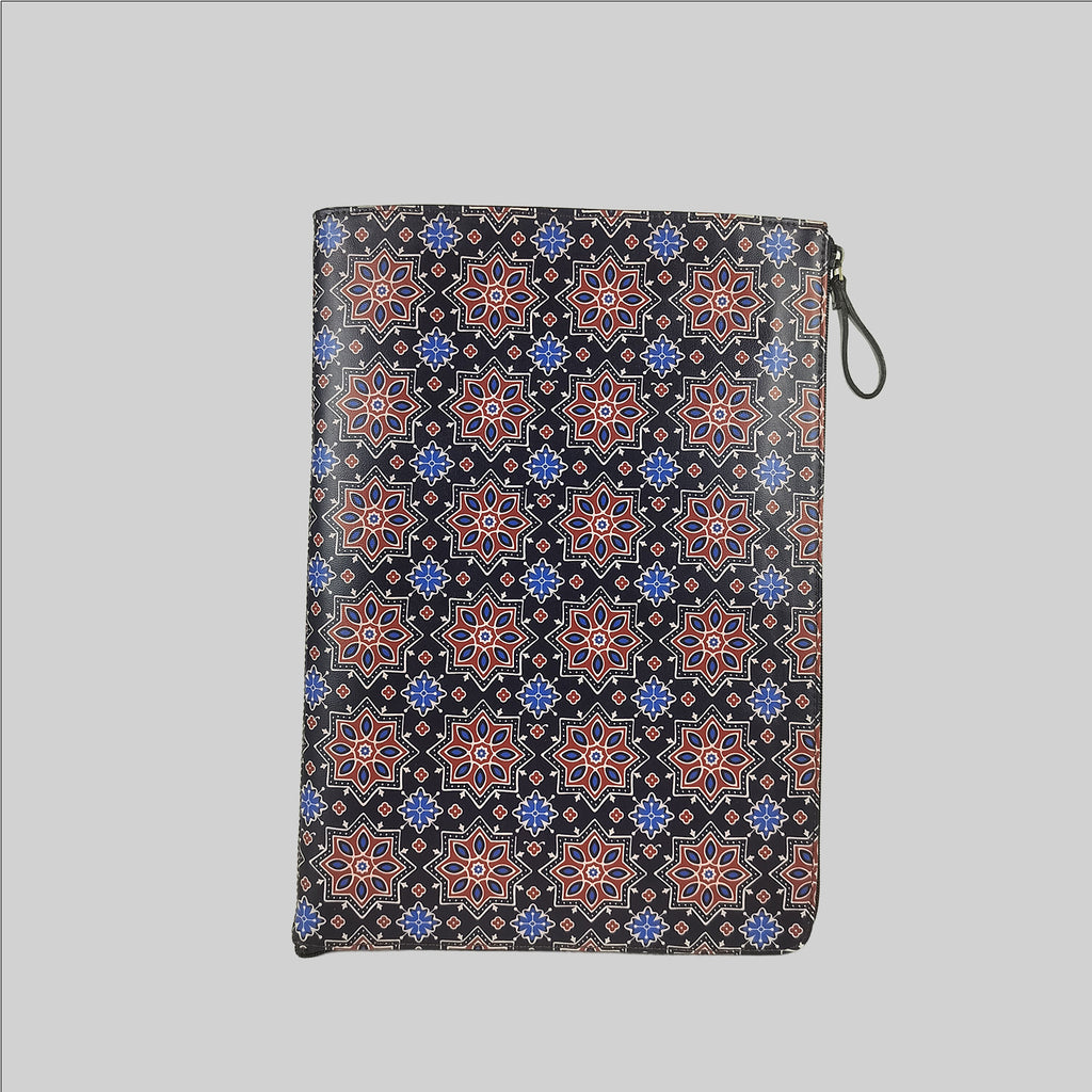 Ajrakh Sitara Zip File Folder (Blue & Red)