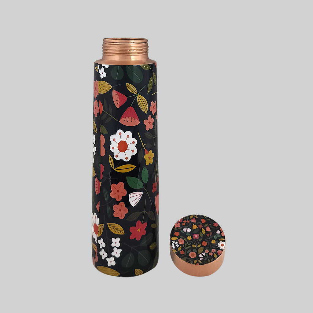 Navy Floral Copper Bottle 950 ml