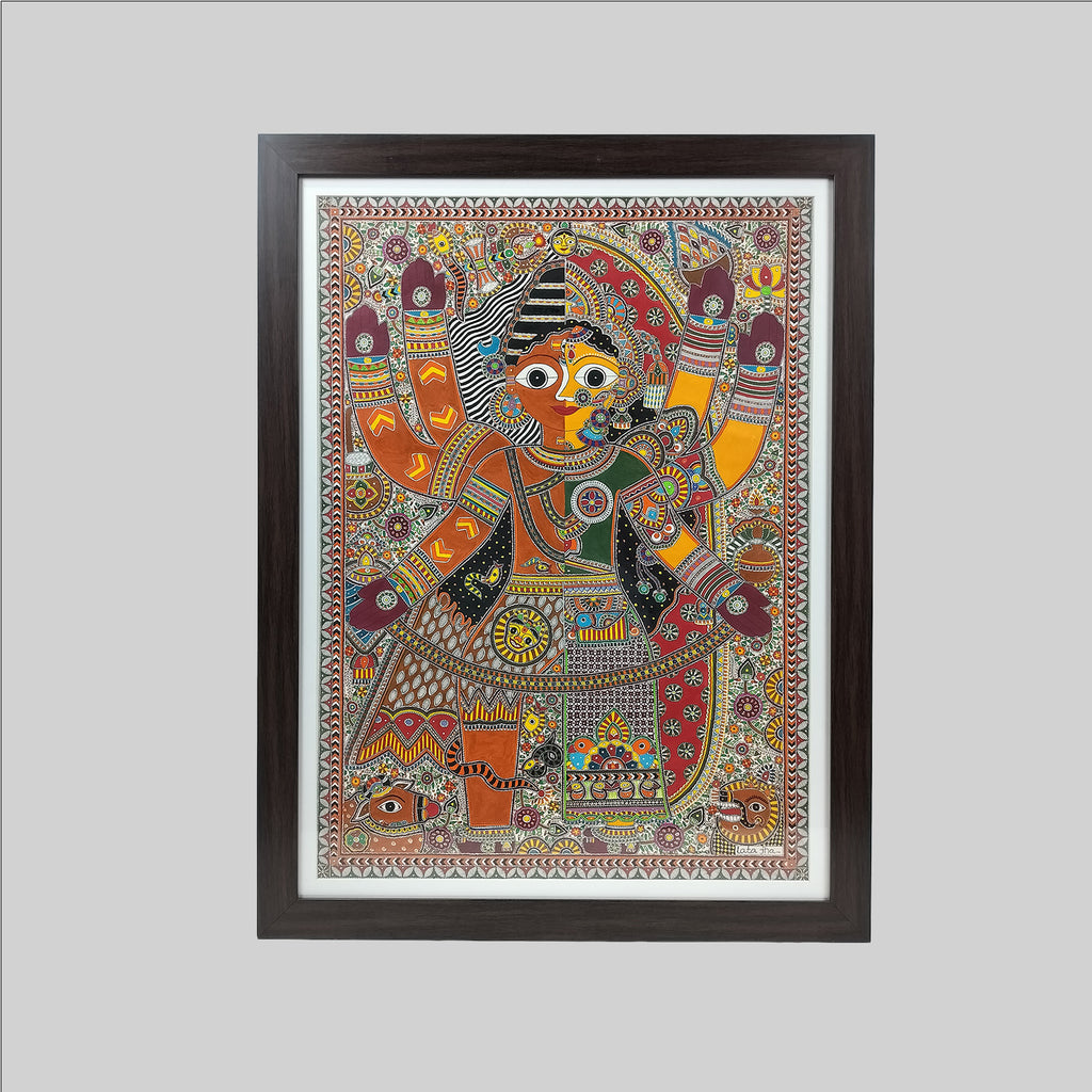 Madhubani Ardhanareshwar Painting (Frame) - 22 in x 30 in