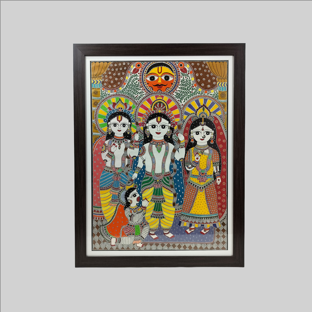 Madhubani Ram Darbar Painting (Frame) - 22 in x 30 in