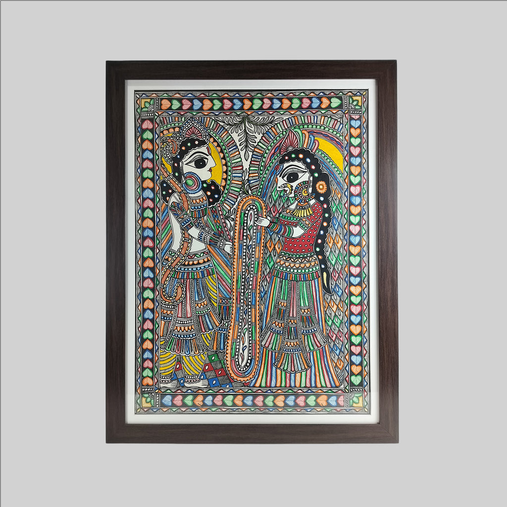 Madhubani Ram Sita Painting (Frame) - 22 in x 30 in