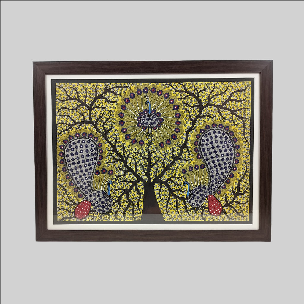 Madhubani Tree of Life Painting (Frame) - 22 in x 30 in