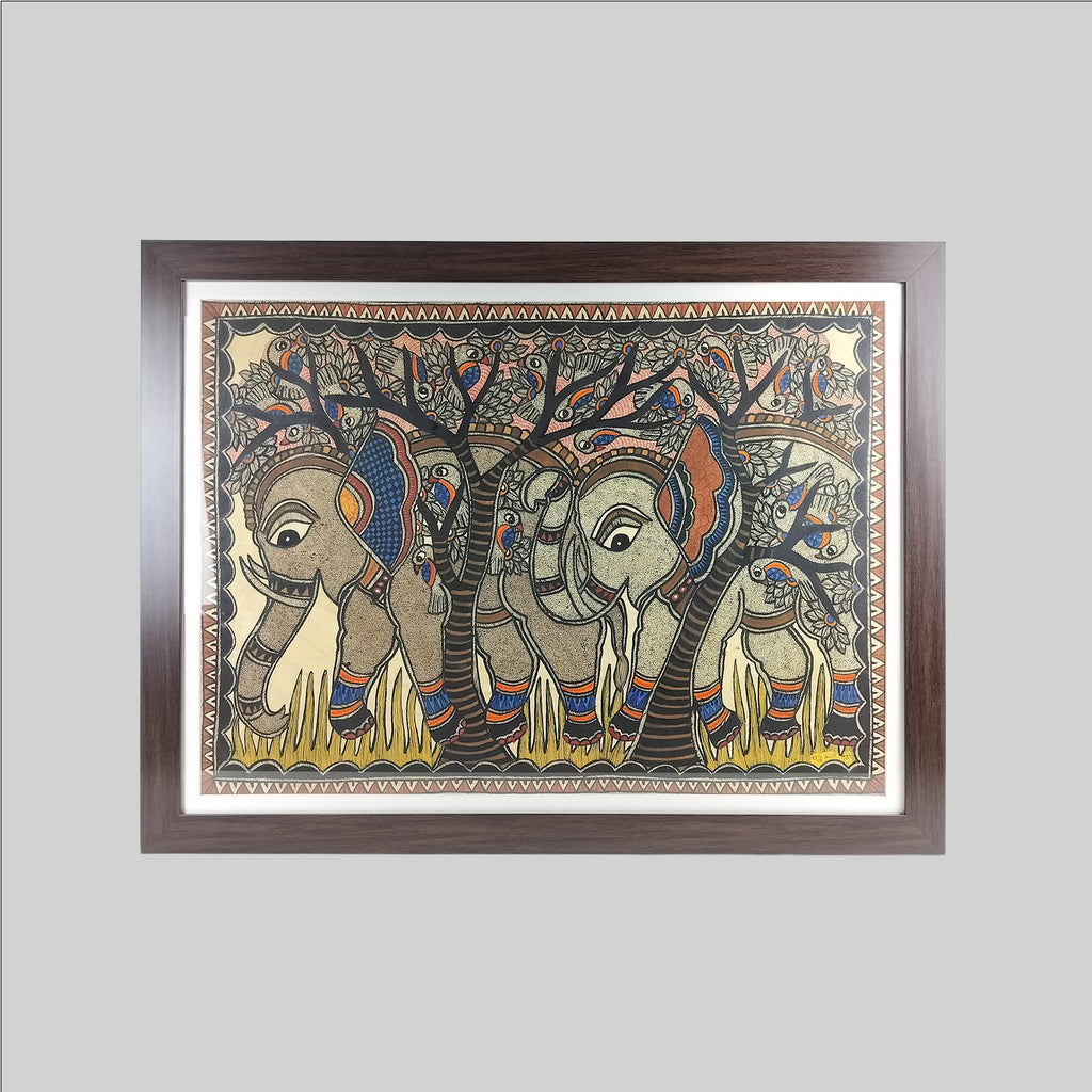 Madhubani Tree of Life Painting (Frame) - 22 in x 30 in