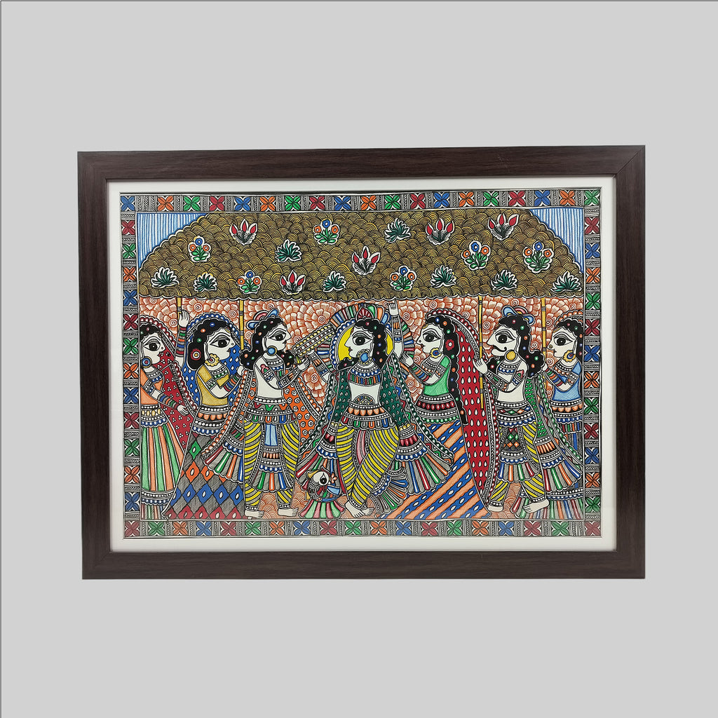 Madhubani Krishna Painting (Frame) - 22 in x 30 in