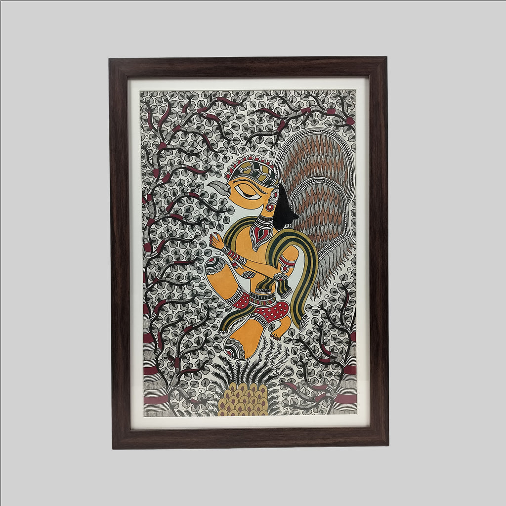 Madhubani Garud Dev Painting (Frame) - 15 in x 22 in