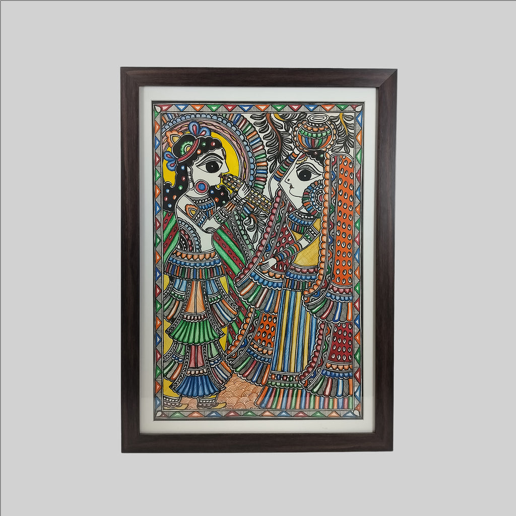 Madhubani Radha Krishna Painting (Frame) - 15 in x 22 in