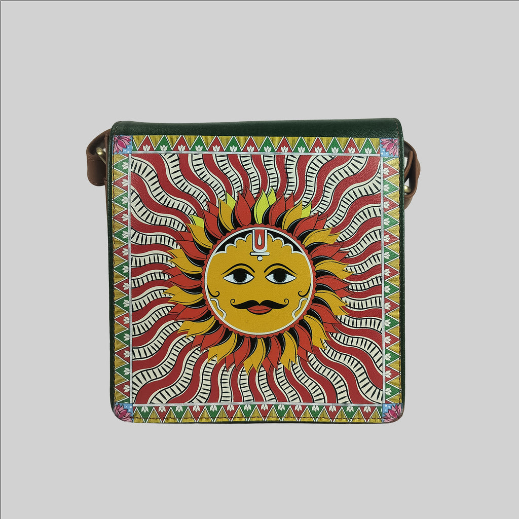 Madhubani Sun Faux Leather Square Sling Bag