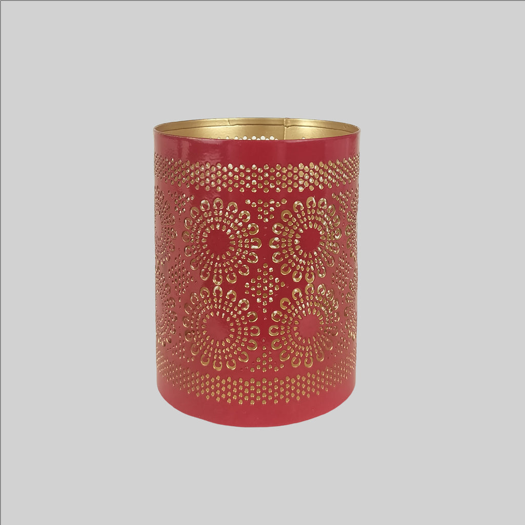 Votive Holder with Cutwork 4 in (Red Colour)