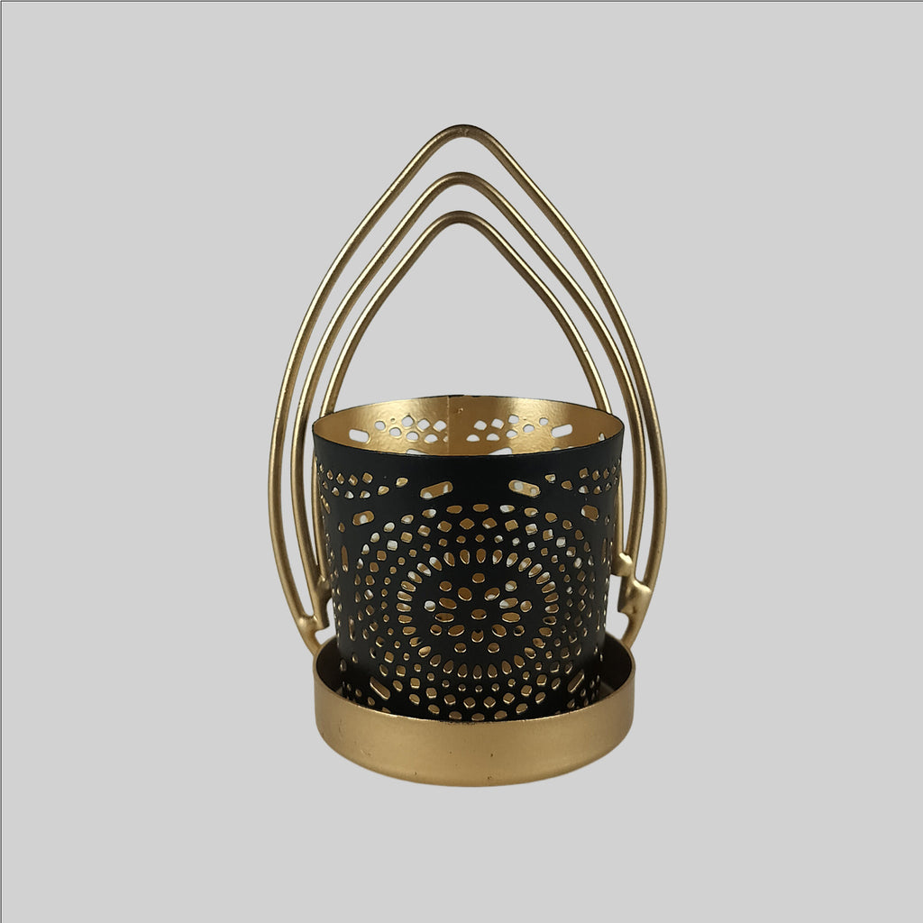 Votive Holder with Lotus Cutwork in Black Colour 4.5 in