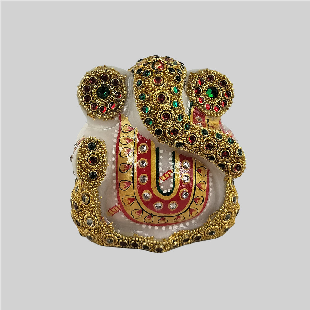 Marble Ganesh Jewel Stonework 3 in