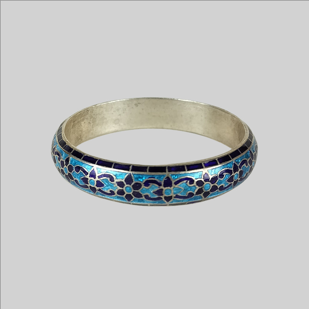 Meenakari Silver Bangle with Flower Design (Blue)