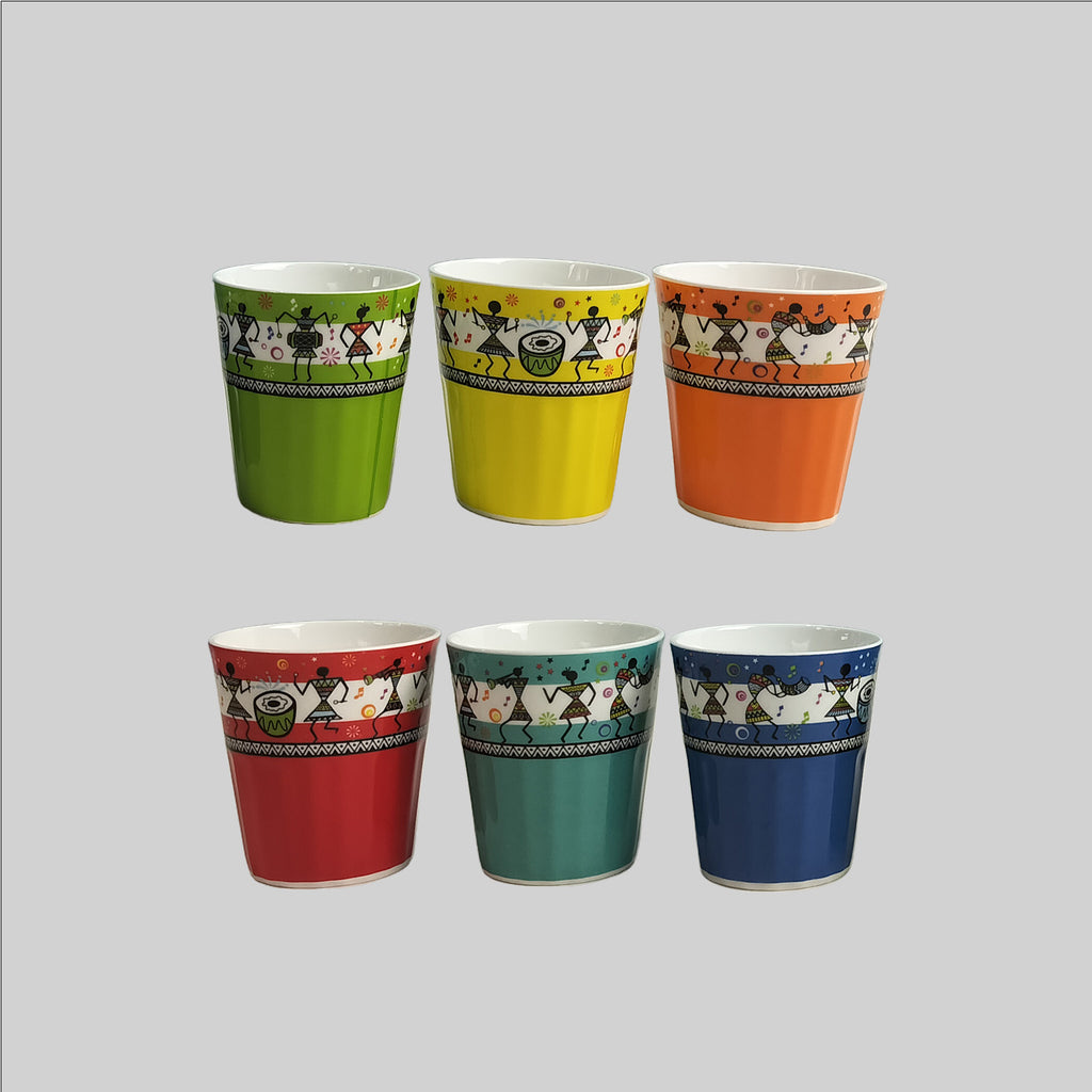 Warli Kullads in Matte Finish (Set of 6)