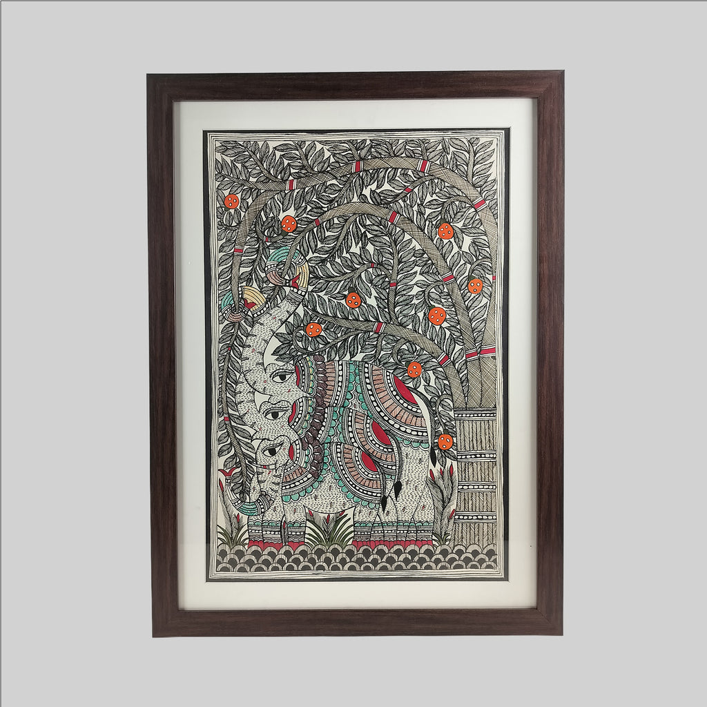 Madhubani Tree of Life Painting (Frame) - 15 in x 22 in