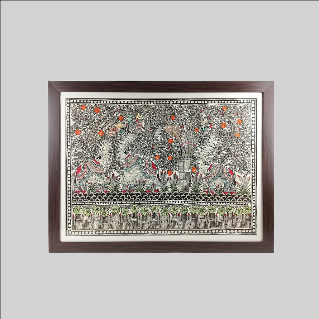 Madhubani Tree of Life Painting (Frame) - 22 in x 30 in