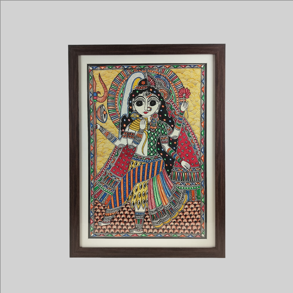 Madhubani Ardhnareshwar Painting (Frame) - 15 in x 22 in