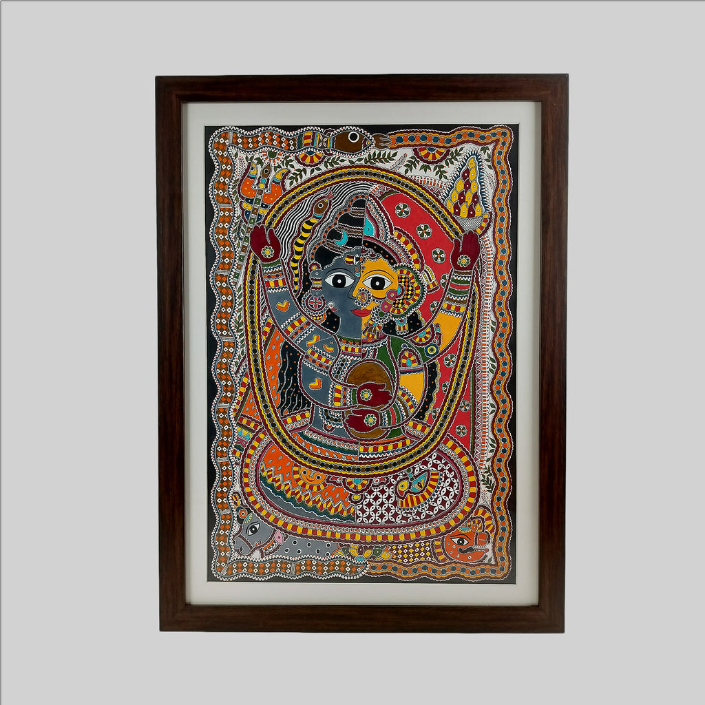Madhubani Ardhnareshwar Painting (Frame) - 15 in x 22 in