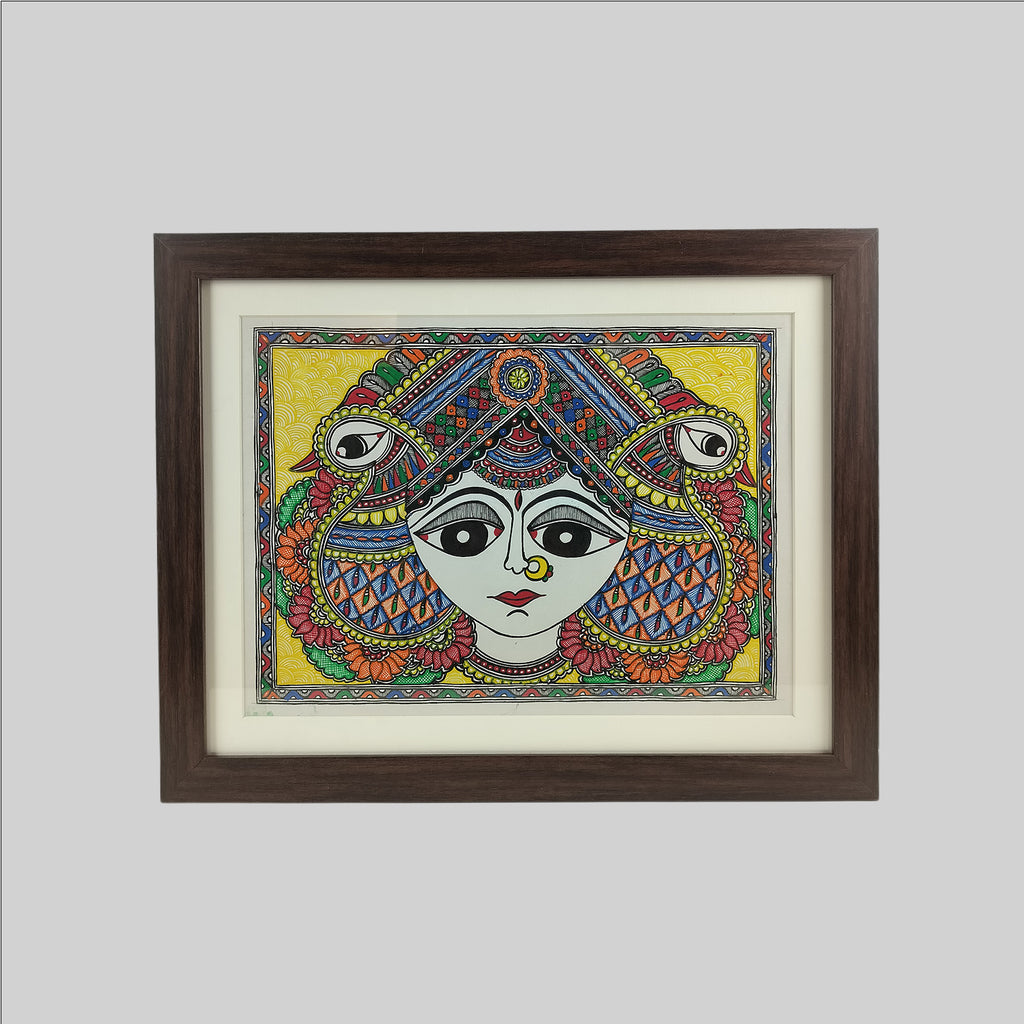 Madhubani Durga Painting (Frame) - 11 in x 15 in