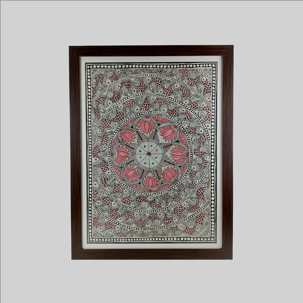 Madhubani Fish Ras Painting (Frame) - 22 in x 30 in