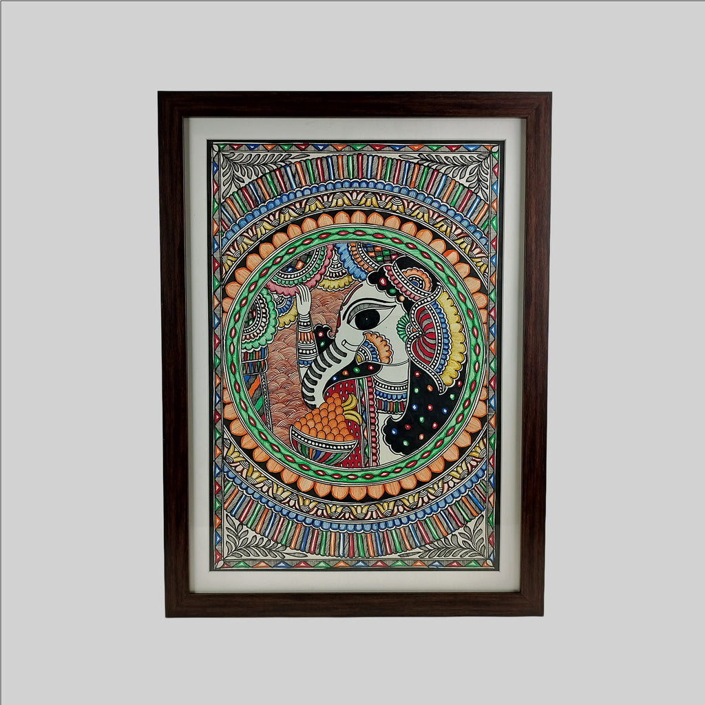 Madhubani Ganesha Painting (Frame) - 15 in x 22 in