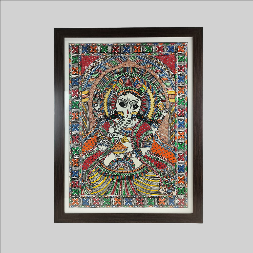 Madhubani Ganesha Painting (Frame) - 22 in x 30 in