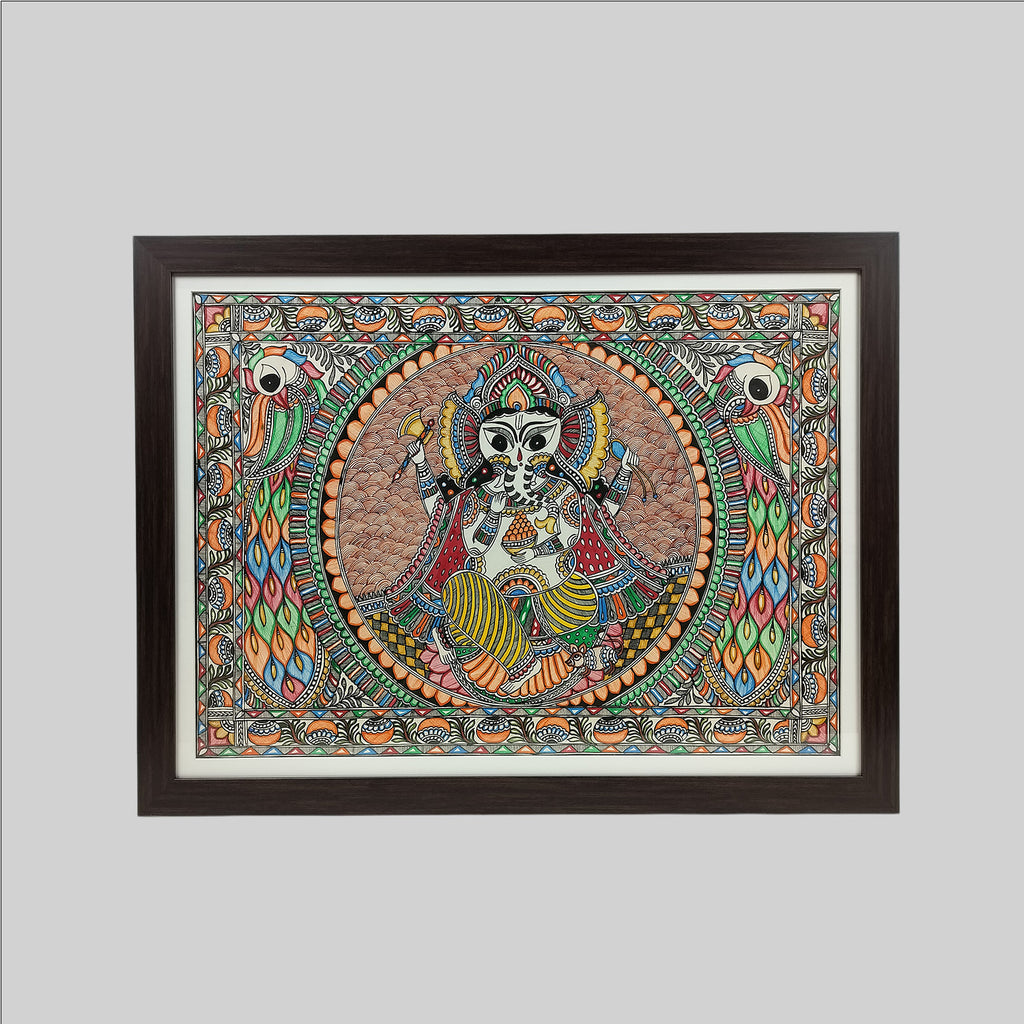 Madhubani Ganesha Painting (Frame) - 22 in x 30 in