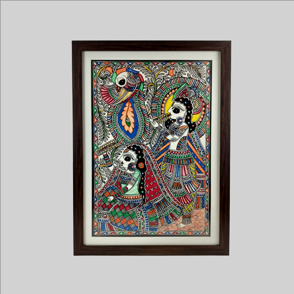 Madhubani Radha Krishna Painting (Frame) - 15 in x 22 in