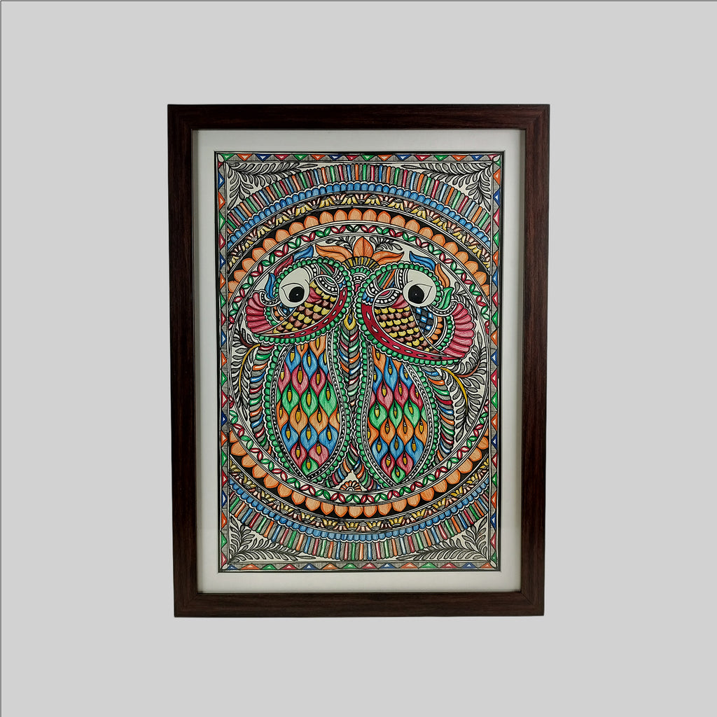 Madhubani Peacock Painting (Frame) - 15 in x 22 in