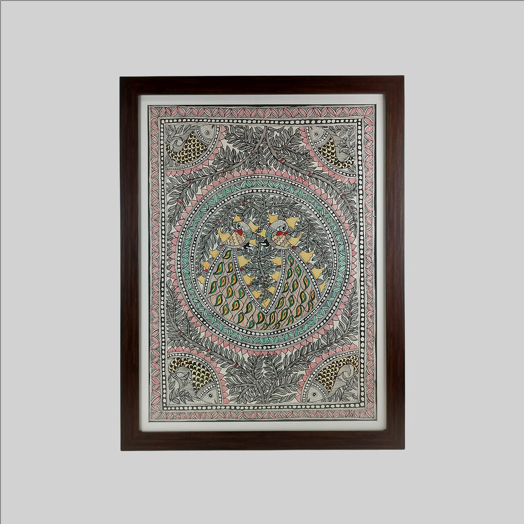 Madhubani Peacock Painting (Frame) - 22 in x 30 in