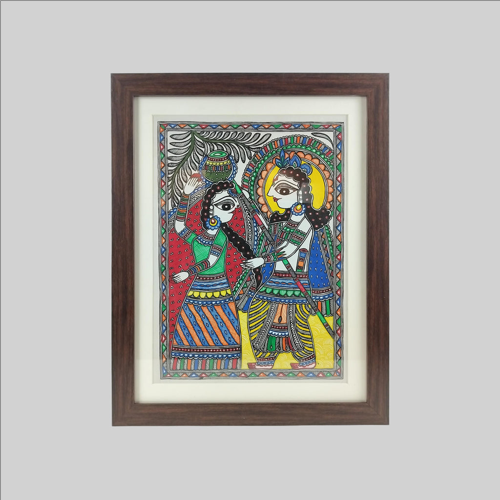 Madhubani Radha-Krishna Painting (Frame) - 11 in x 15 in