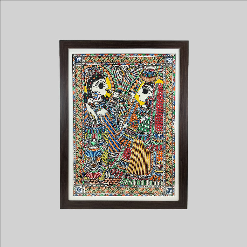Madhubani Radha Krishna Painting (Frame) - 22 in x 30 in